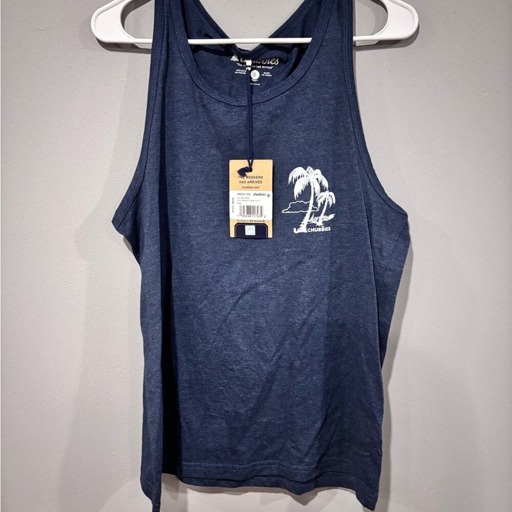 Chubbies Navy Tank Top with Palm Tree Design Mens Small NWT